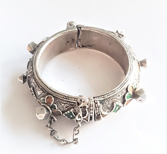 Antique Silver Moroccan Berber enamel Bracelet,et… - image 3