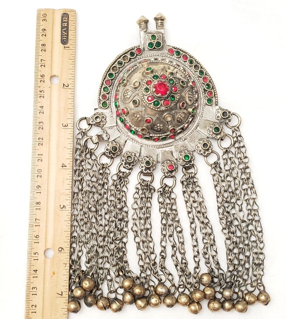 Antique large Yemen  Silver Pendant with Bells tr… - image 9