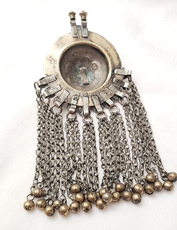 Antique large Yemen  Silver Pendant with Bells tr… - image 6