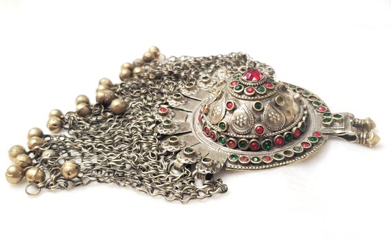 Antique large Yemen  Silver Pendant with Bells tr… - image 5