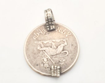 antique Ethiopia silver coins HAILE SELASSIE Silver coin lion of Judah Pendant, Made in 1970s, Rasta Jewelry, Silver coins