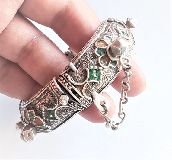 Antique Silver Moroccan Berber enamel Bracelet,et… - image 4