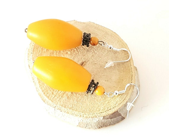 Old African Amber Ethiopian Earrings with Sterlin… - image 3