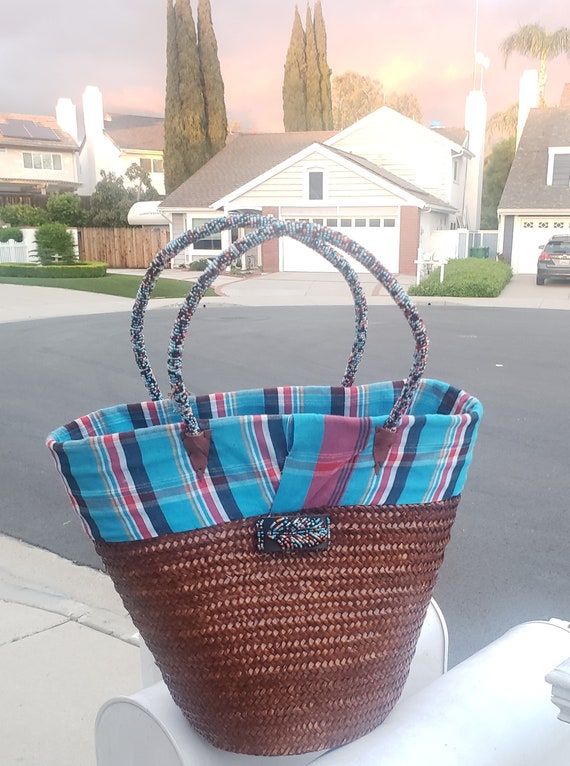 African Beaded Straw Bag Handwoven,Tote Beach Bag… - image 7