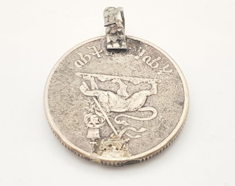 antique Ethiopia silver coins HAILE SELASSIE Silver coin lion of Judah Pendant, Made in 1970s, Rasta Jewelry, Silver coins