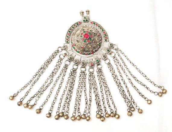 Antique large Yemen  Silver Pendant with Bells tr… - image 8