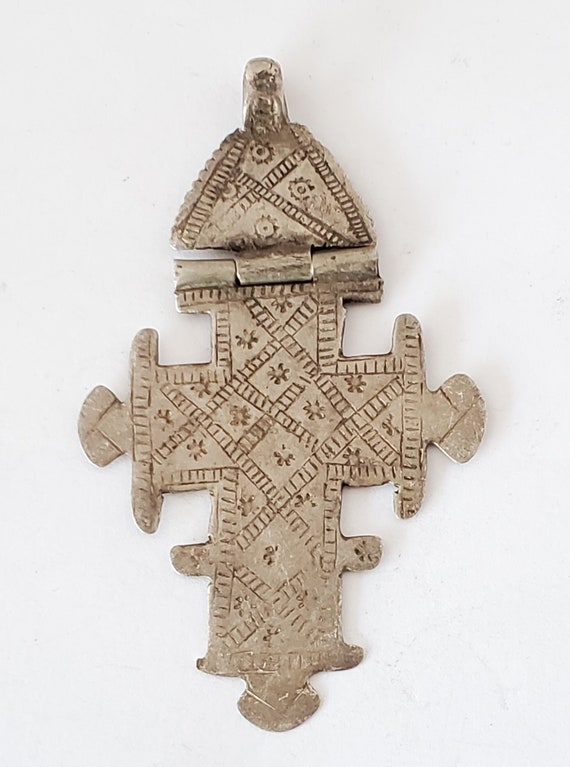 Old Ethiopian silver Amulet pendant cross, Christ… - image 4