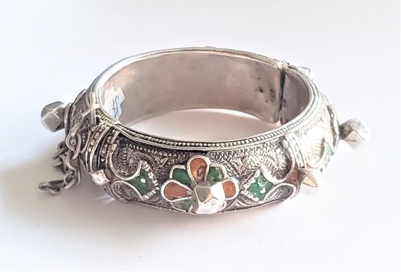 Antique Silver Moroccan Berber enamel Bracelet,et… - image 8