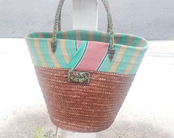 African Beaded Straw Tote Bag: Handwoven Raffia Beach Bag