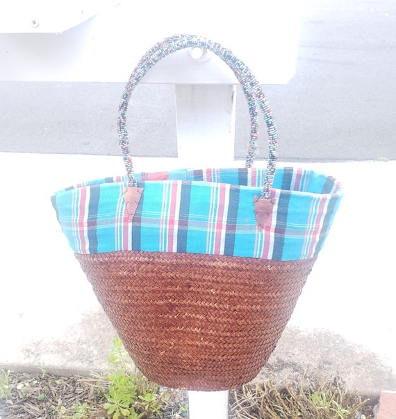 African Beaded Straw Bag Handwoven,Tote Beach Bag… - image 6