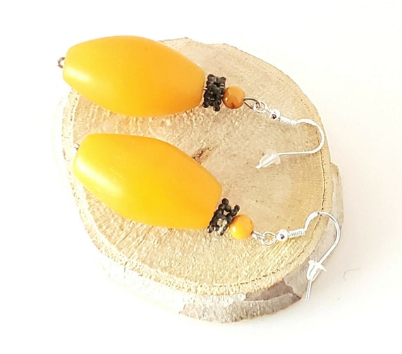 Old African Amber Ethiopian Earrings with Sterlin… - image 4