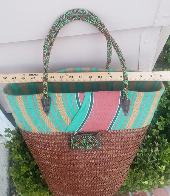 African Beaded Straw Bag Handwoven,Tote Beach Bag… - image 7