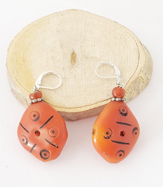 Old African Amber Moroccan Earrings with Sterling 