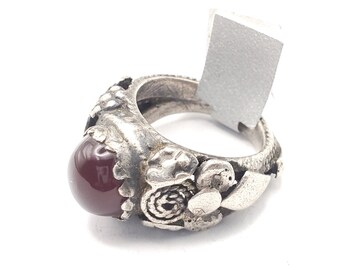 Plata antigua antigua cornalina anillo tamaño 6.5 joyería tribal de Yemen, plata vieja, plata hecha a mano, joyería de Yemen, joyería de filigrana