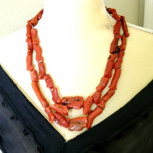 Antique Berber Natural Branch tow strand Red Coral Beads Morocco 225 gr,Hand Crafted ,Red Coral Necklace,Ethnic Coral ,Tribal Jewelry