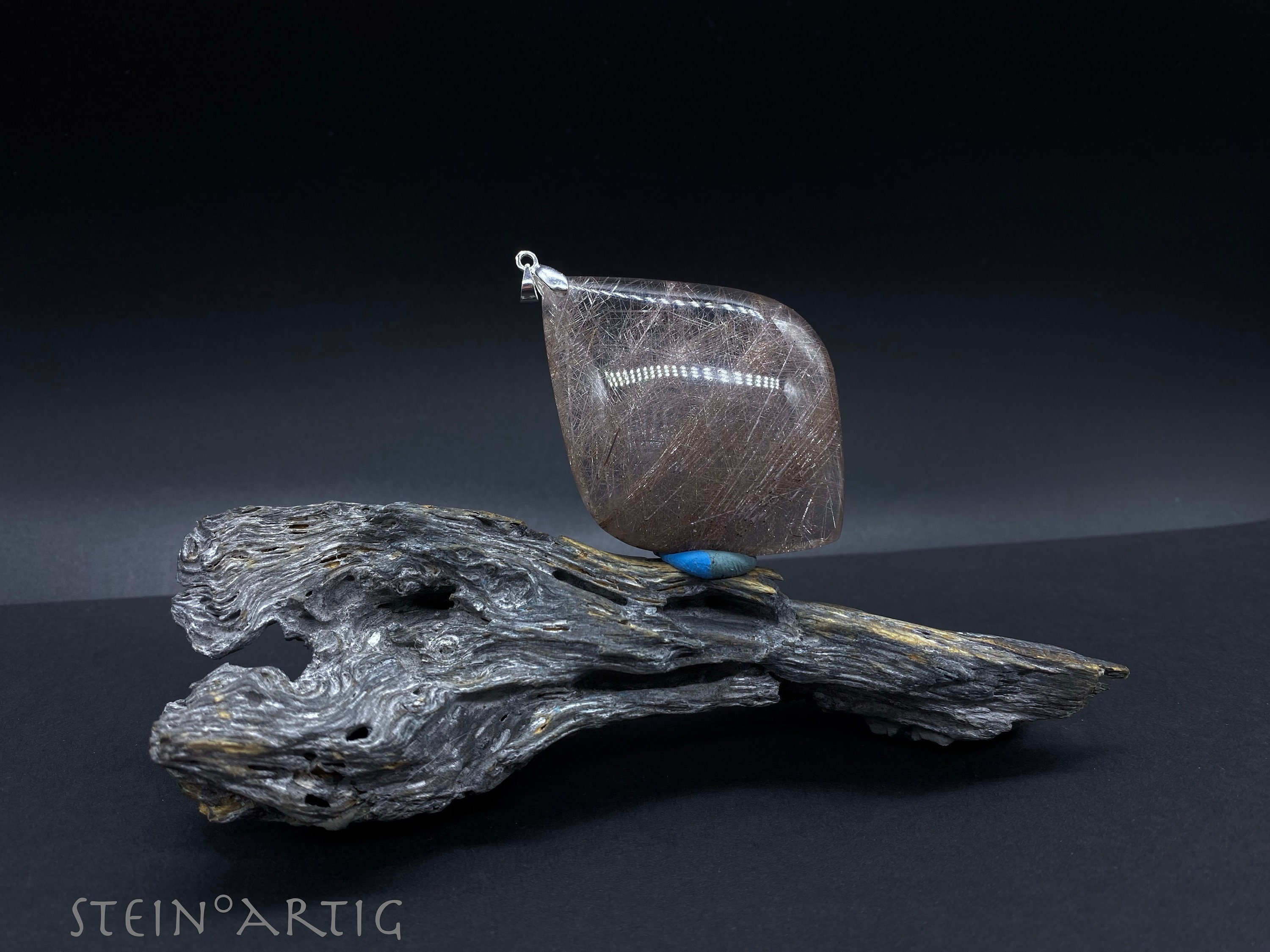 Ciondolo Artigianale In Argento 925 Con Quarzo Fumoso Naturale, Misura 2.5 Pollici, India