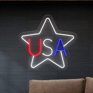 USA Star Neon Sign, Patriotic LED Light Up Sign, American Flag Wall Art, Independence Day Decor, 4th July Neon Light, United States Neon