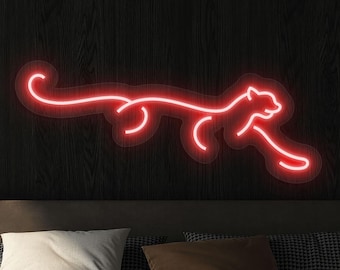 LED Neon Sign: Wild Animal Silhouette Wall Art - Puma, Jaguar Decor for Home, Garage