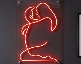 Romantic Couple Neon Sign, Love Wall Art, LED Minimalist Kiss Silhouette Light Decor Bedroom