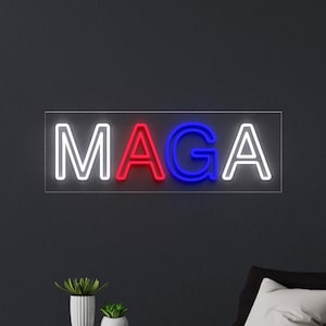 MAGA Neon Sign, LED Light Up Sign, USA Patriotic Sign, Make America Great Again, Office Wall Decor, 4th of July Decor, United States Flag