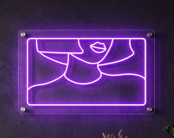 Framed Woman Face LED Neon Sign, Minimalist Wall Light, Bedroom Living Room Decor