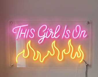 This Girl Is On Fire Neon Sign, Fiery LED Wall Light, Empowering Room Accent, Women Gift