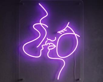 Kissing Faces LED Neon Sign: Romantic Bedroom Wall Decor