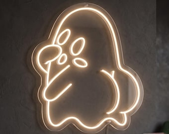 Funny Ghost Neon Sign, Cute Halloween LED Wall Light, Playful Spooky Decor for Party, Bedroom and Home
