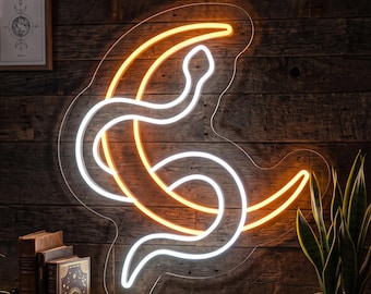 Snake Moon Neon Sign, Crescent Moon LED Light, Witchy Gothic Wall Decor