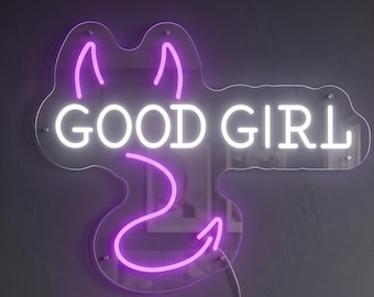 Good Girl Neon Sign, Devil Horns LED Light, Edgy Wall Decor, Girly Room Accent