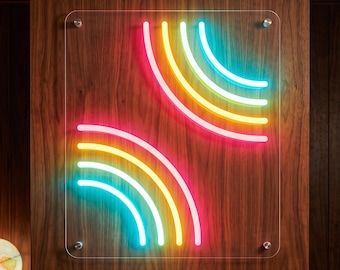 Rainbow Neon Sign, Retro LED Wall Light, Vintage Striped Decor, Colorful Accent
