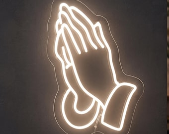 Praying Hands Neon Sign, Faith LED Light, Religion Wall Decor, Home, Church Gift
