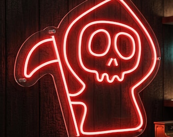 Grim Reaper LED Neon Sign, Spooky Halloween Wall Light, Fun Bedroom Decor