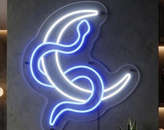 Moon Snake Neon Sign, Gothic Crescent Moon LED Wall Light, Dark Academia Decor