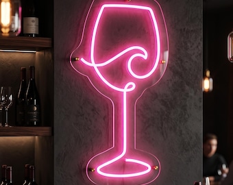 Wine Glass Wave Wall Art, Minimalist LED Cocktail Line Art Decor for Bar, Cafe and Restaurant