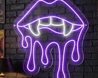 Vampire Lips Neon Sign, Gothic LED Wall Light, Dark Academia Decor, Spooky Art