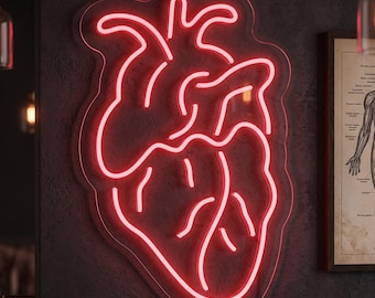 Human Heart LED Neon Sign, Anatomical Heart Wall Art, Gothic Bedroom, Tattoo Shop Decor