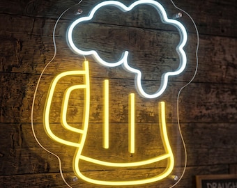 Beer Glass Neon Sign, LED Bar Decor, Pub Wall Art, Home Bar Light