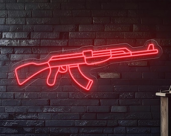 Rifle LED Neon Sign, Wall Light for Gamer Room, Garage or Man Cave Decor