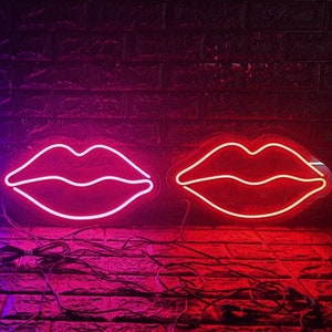 Pink Lips Neon Sign, Kiss LED Light Up Sign, Bedroom Wall Decor, Beauty Salon, Girls Room, LED Lips Neon Sign, Cute Gift for Home Decor