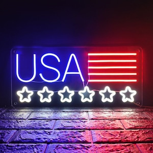 USA Flag Neon Sign, Patriotic LED Sign, 4th of July Wall Decor, Neon Bar Sign, Light Up Sign, America Neon Sign, Independence Day Gift