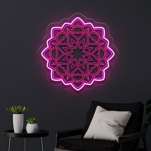 Mandala Neon Sign, LED Wall Art for Yoga Room, Meditation Space, Boho Decor, Floral Neon Sign, Light Up Sign, Mindfulness Gift for Home