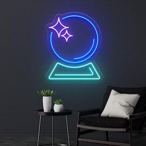 Crystal Ball Neon Sign, Mystical LED Wall Light, Magic Fortune Teller Decor, Witchy Room Wall Art, Tarot Studio Decor, Boho Space, Occult