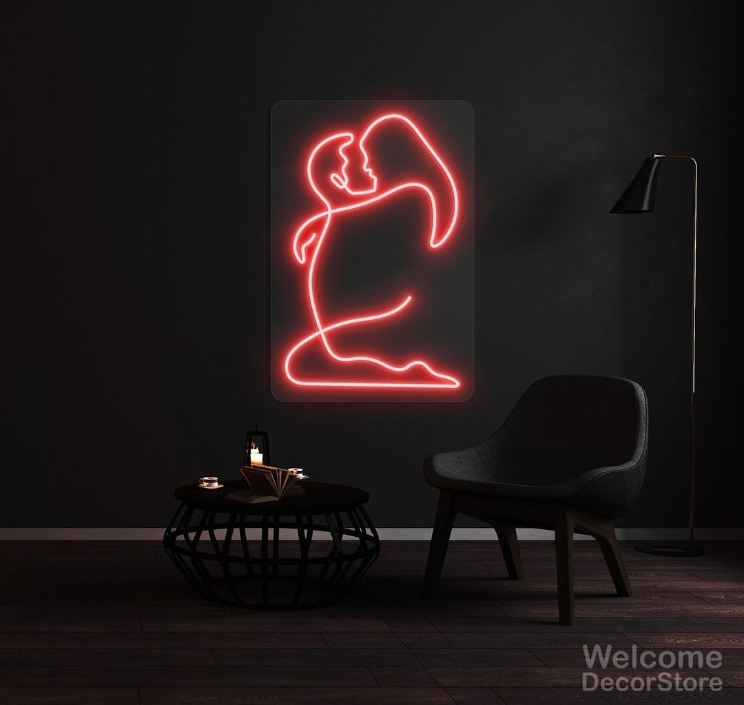 Romantic Couple Neon Sign, Love Wall Art, LED Minimalist Kiss ...