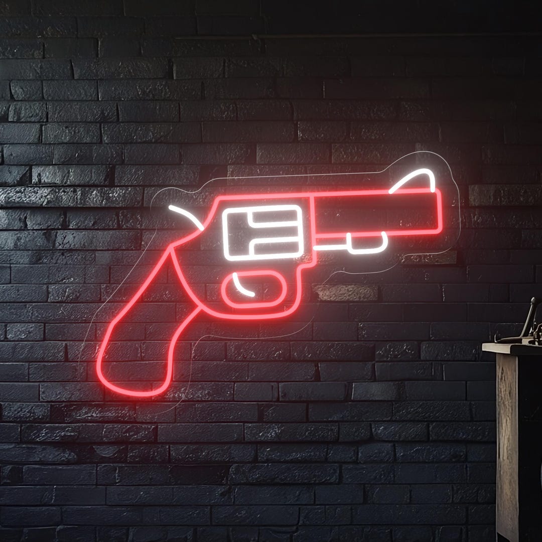 Revolver Neon Sign, Retro Gun Shape LED Light, Gamer Room Decor, Pop ...