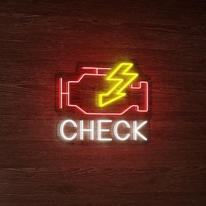 Check Engine Neon Sign, LED Garage Sign, Man Cave Wall Decor, Car Neon Light Sign, Gift for Him, Dad, Boyfriend, Husband, Auto Shop Signage