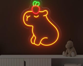 Capybara Neon Sign: Cute Animal LED sign, Nursery Decor, Funny Gift for Home