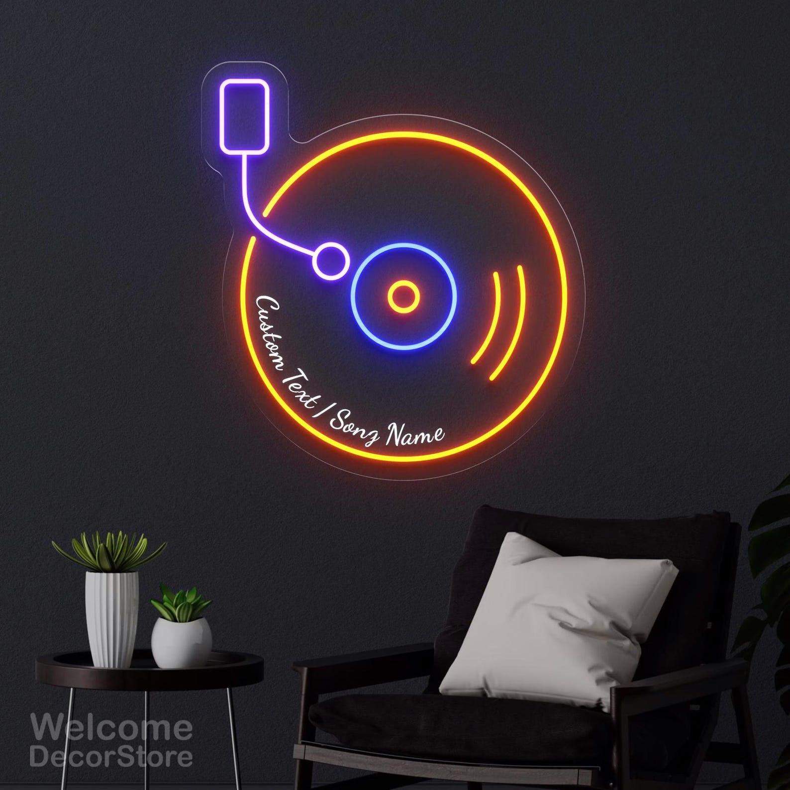 Vinyl Record Neon Sign: Custom Text or Song Name LED Light up Decor ...