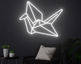 Papierkranich Leuchtreklame, Origami LED Wandleuchte für Schlafzimmer, Wohnzimmer Dekor, niedliches Geschenk für Zuhause