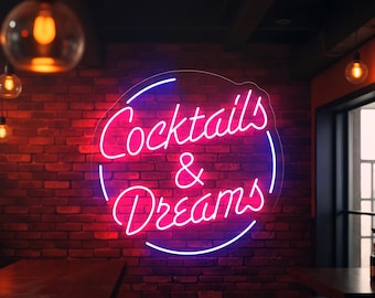 Cocktails and Dreams Neon Sign, LED Bar Decor, Cocktail Party Wall Light, Home Bar Sign, Restaurant Wall Art, Pub Decor, Fun Home Decor
